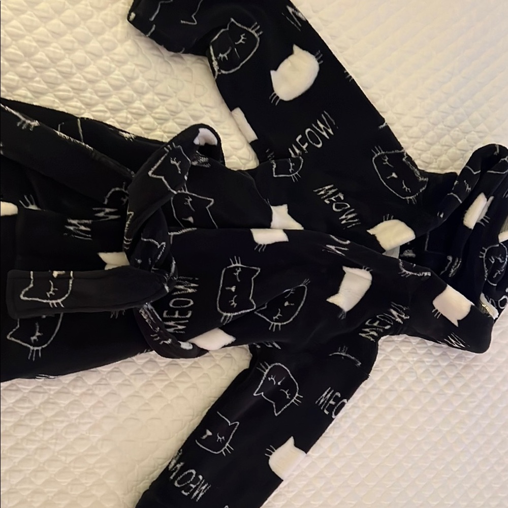 Black Cat Print Robe